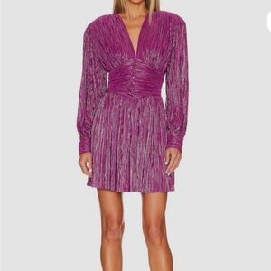 $350 Sabina Musayev Women's Purple Pleated V-Neck Shaya A-Line Dress Size XS
